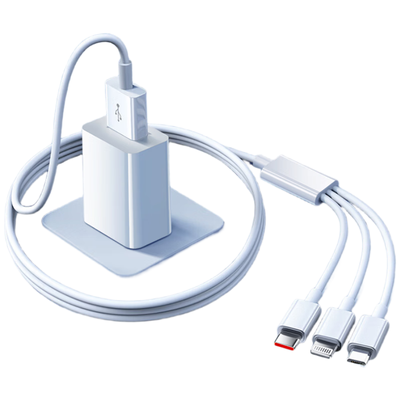 KOVOL Three-In Charger Set, 5V2A/1A Charging Head, USB Cable, Three-In Data Cable, Suitable for IPhone14/13, Apple, Huawei, Xiaomi, Android Phones