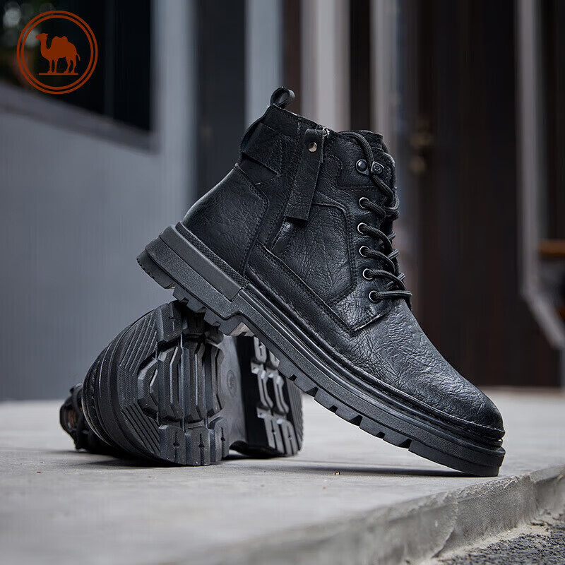 Camel Brand Martin Boots Outdoor Casual Work Boots British Style Motorcycle Men's Shoes P14W342602 Black 39