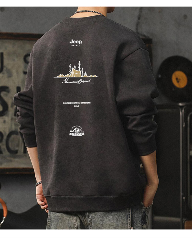 JEEP SPIRIT Men's Heavyweight Sweatshirt Spring American Vintage Long Sleeve Crew Neck T-Shirt Khaki M 7