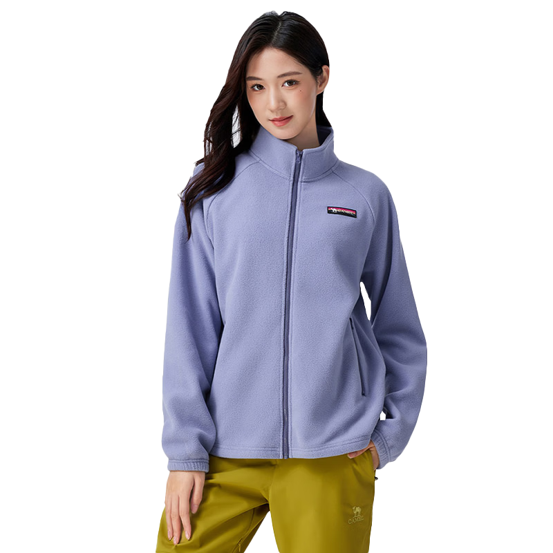 CAMEL Women's Stand Collar Fleece Jacket Double-Sided Plush Warm Anti-Static Hiking Windproof Polar Fleece Coat Men's