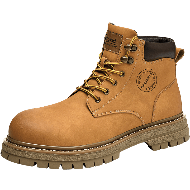 HLA Men's Vintage Martin Boots Outdoor Cotton Work Yellow Boots T121 Tan (Fleece Lined) Size 43