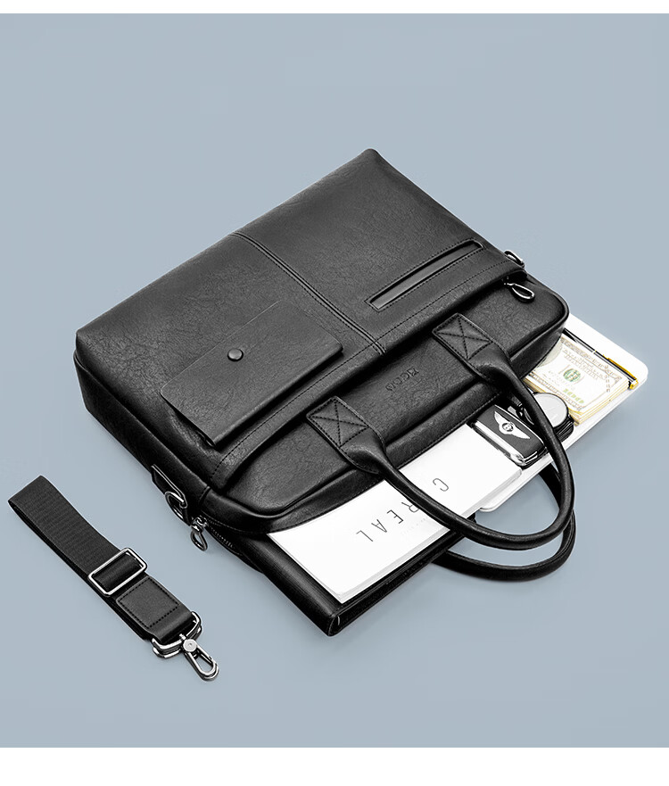COW Men's Handbag Business Briefcase Laptop Bag Fashion Trendy Shoulder Crossbody Bag C-6669 Black 19