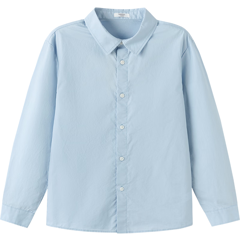 Balabala Boys' Long Sleeve Shirt with Turn-Down Collar Baby 2026 New Spring Curved Hem Pure Cotton Skin-Friendly Versatile Top