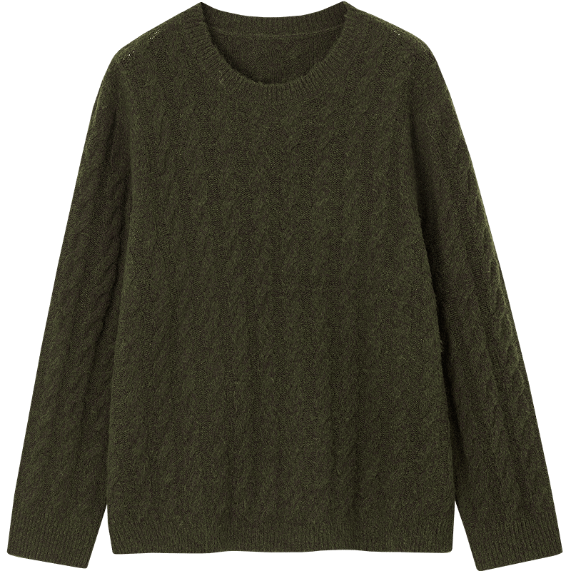 Demana Wool Blend Version Winter Southern France Crew Neck Cable Knit A-Line Sleeve Sweater Women's Top