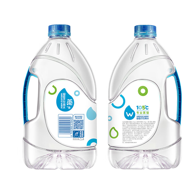 屈臣氏蒸馏水添加矿物质饮用水4.5L*4桶整箱大桶装水非矿泉水家庭装泡茶