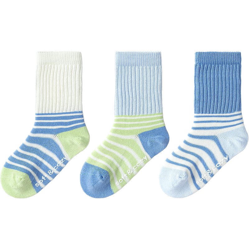 Balabala [balaOne] Children's Socks Spring and Autumn Boys and Girls Cotton Striped Mid-Calf Cute Socks 3-Pack