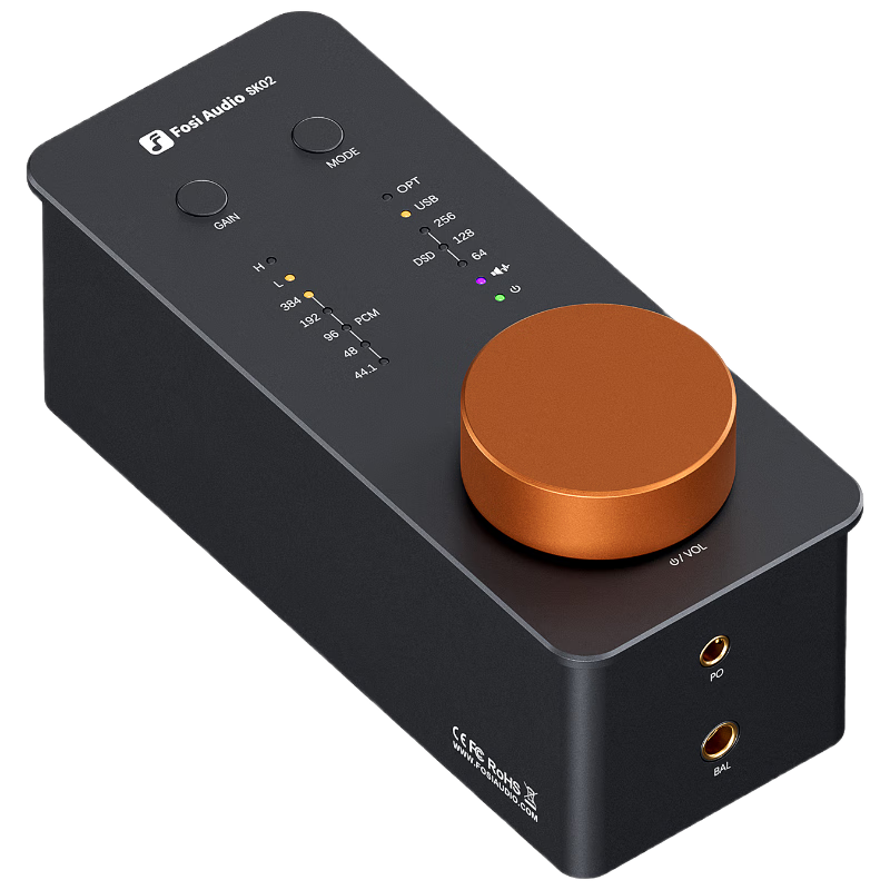 FOSI AUDIO SK02 Desktop Headphone Amplifier and DAC All-in-One High-Fidelity Portable USB Decoder SK02 Orange