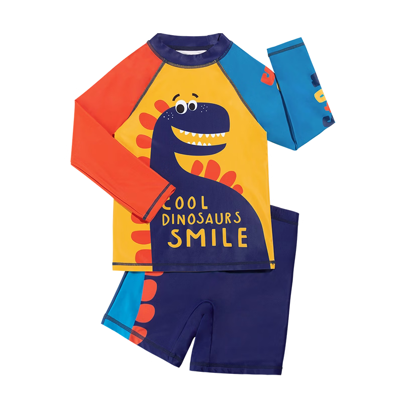 Sulang UPF50+ Sunscreen | 20% Spandex High Elastic Long Sleeve Shorts Boys Children's Swimsuit Dinosaur Walk 110