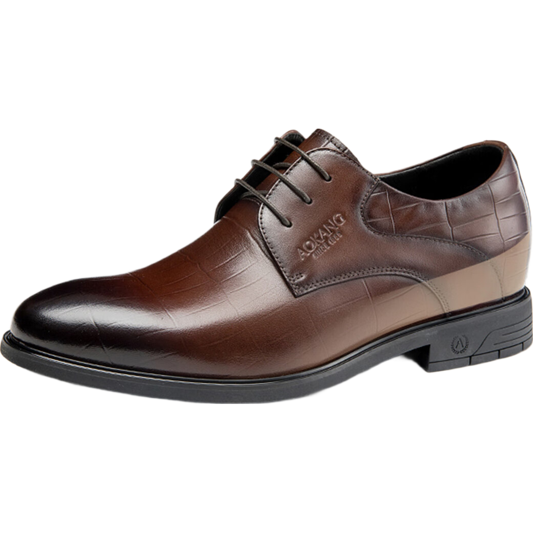 Aokang Men's Shoes Spring And Autumn British Fashion Business Formal Leather Shoes Comfortable Groom Wedding Shoes Brown [Height Increasing] Size 38