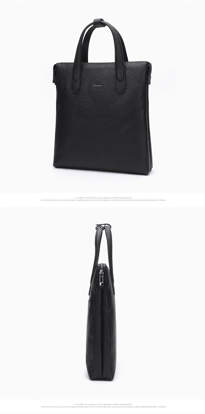 ELLE HOMME Men's Business Briefcase First Layer Cowhide Vertical Shoulder Crossbody Laptop Bag 6820 Black 7