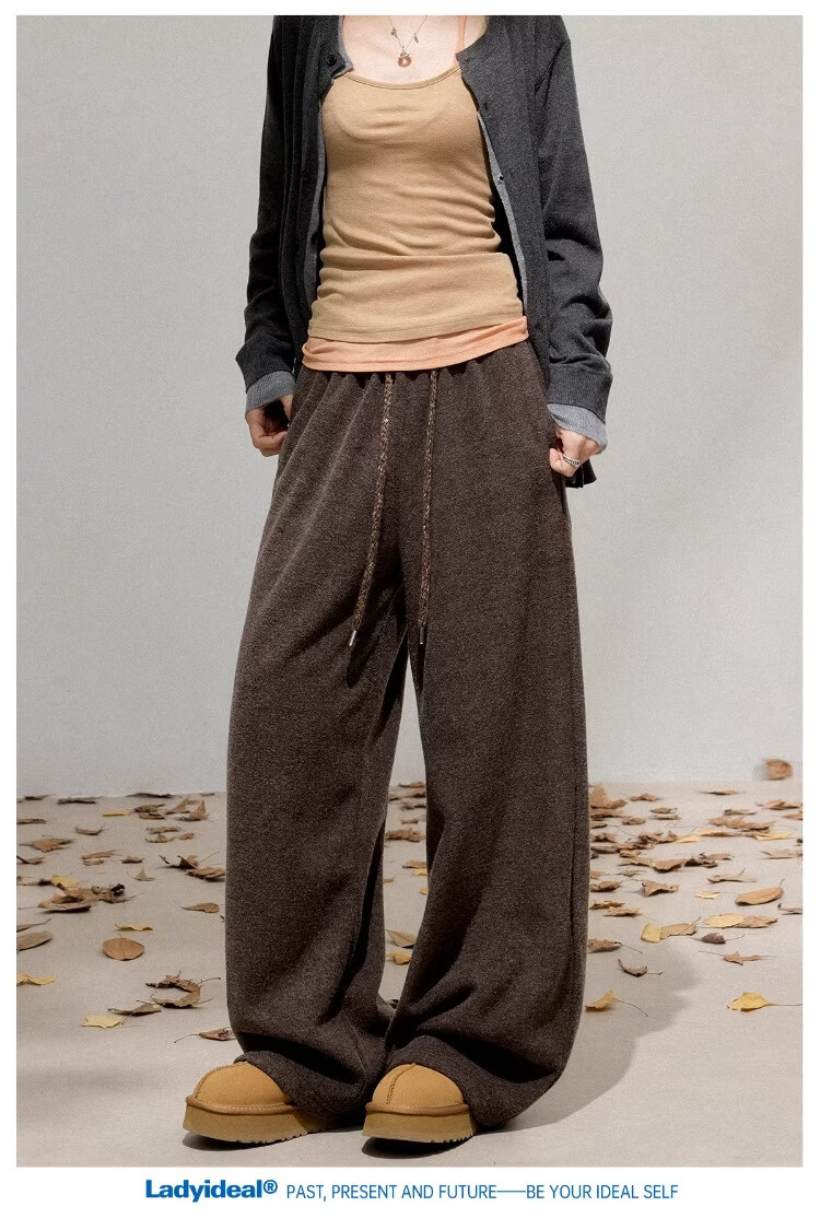 LADY IDEAL Brushed Casual Pants for Women 2025 Spring New Draped Straight Loose Wide-Leg Pants Black M 6