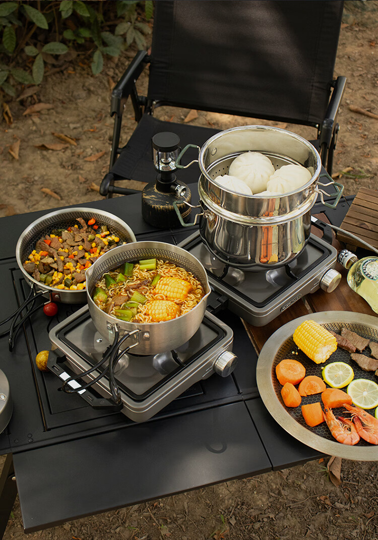 BUERK New Outdoor Portable Folding Split Double-Head Gas Stove Camping BBQ Titanium 8kW 12