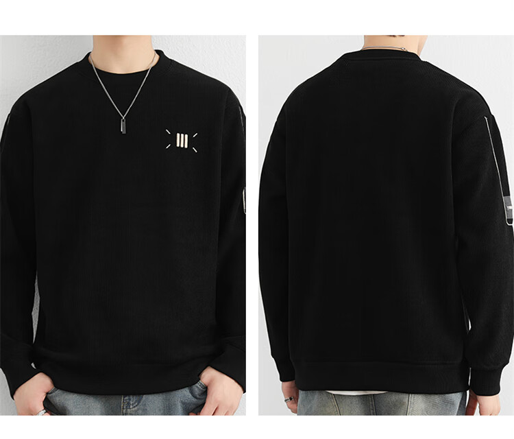 JEEP SPIRIT Men's Heavyweight Sweatshirt Spring Autumn Trendy Casual Loose Fit Crew Neck Black XL 6