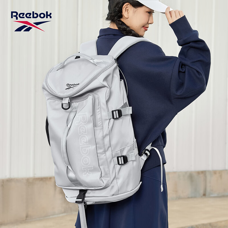 Reebok Men's New Water-Resistant Sports Backpack Large Capacity Travel Handbag Light Gray