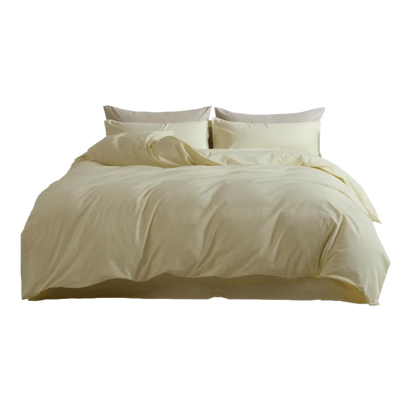 MIDO HOUSE Mingdu 60-Count Pure Cotton Bedding Set, All-Cotton Bed Linens, Class A Washed Cotton, High-End Luxury Feel, Bed Sheet And Duvet Cover, 200x230cm, Light Beige