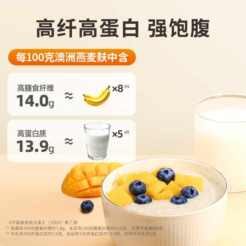 丙田 纯燕麦麸皮500g 澳洲轻食代餐粉燕麦片无0 加蔗糖脂肪高膳食纤维