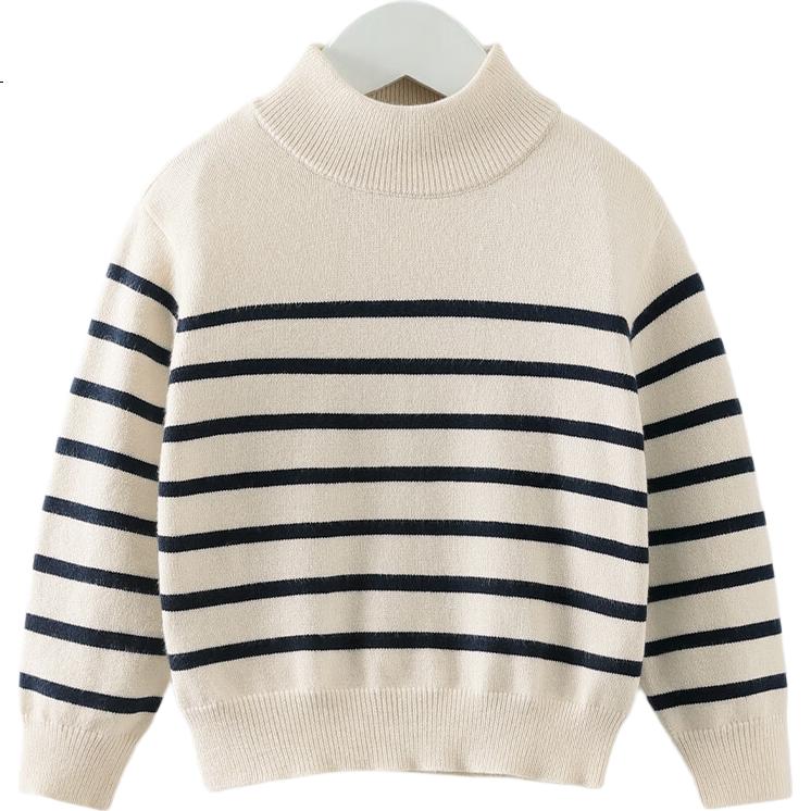 Ciciibear Boys' Sweater Autumn Winter Thickened Half Turtleneck Baby Striped Knitwear Children's Clothing