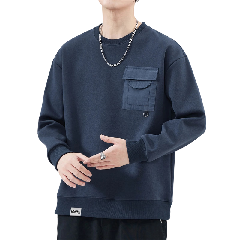 MARK FAIRWHALE Men's Sweatshirt Spring and Autumn American Style Casual Jacket Long Sleeve T-Shirt Blue XL