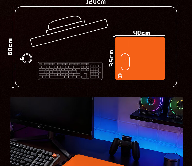 HELLFIRE Gaming Mouse Pad Ultra-Smooth Narrow Edge Large Size Tawa FPS Delta 400x350x4mm Vibrant Orange Light 6