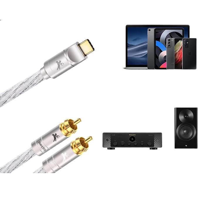 IMPETO Type-C на Dual RCA Аудио Кабель, 6N Посеребренный, CX31993, для подключения усилителя и динамиков к Apple 15/16 Android телефонам и планшетам, IMP-2562C Метр