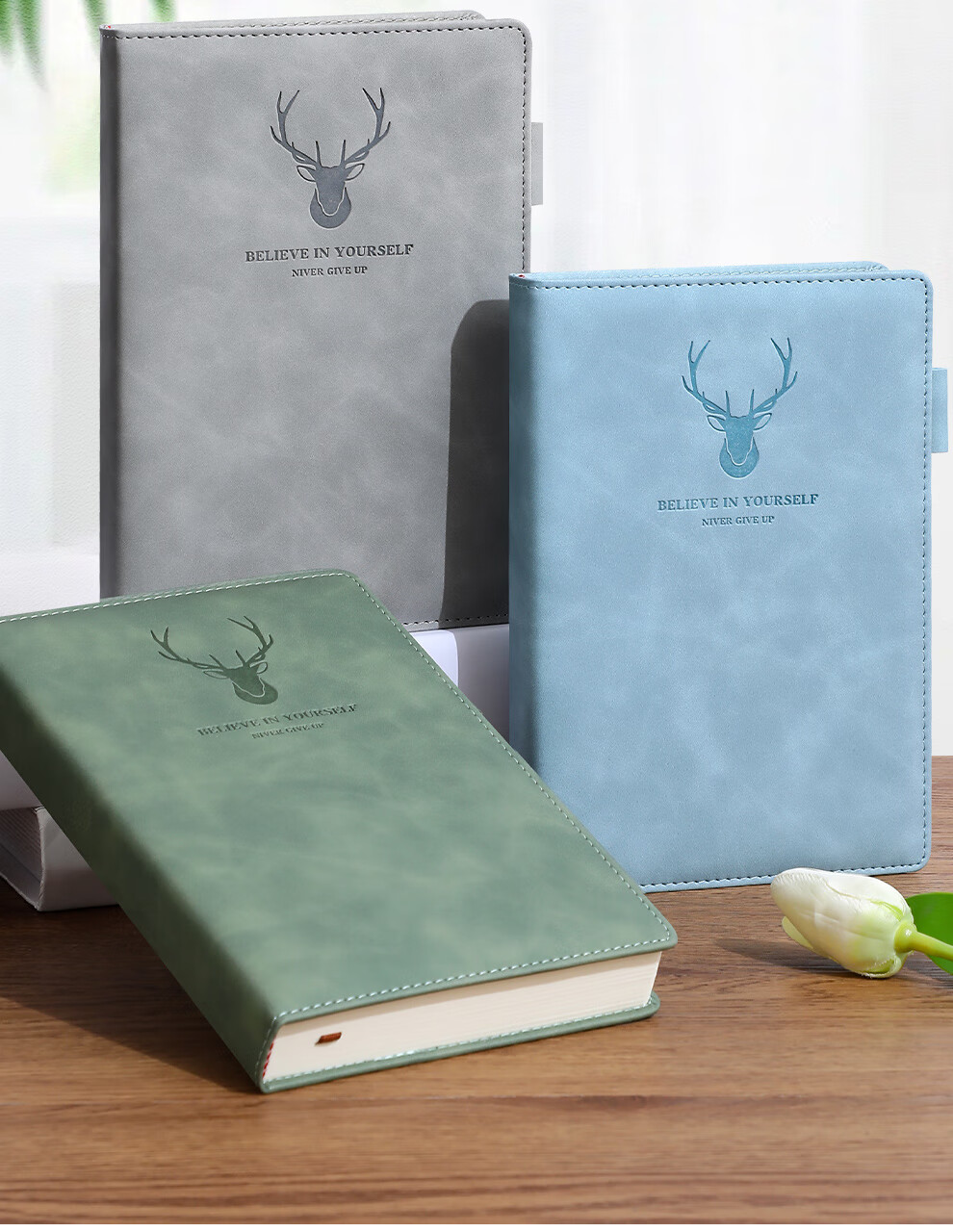 Jiaranheng Notebook, High-Quality B5 Skin-Like Leather Cover, Thickened Journal, Customizable, Simple Business Office Large Meeting Record Book, Work Diary, Student Diary, Matcha Gree 2
