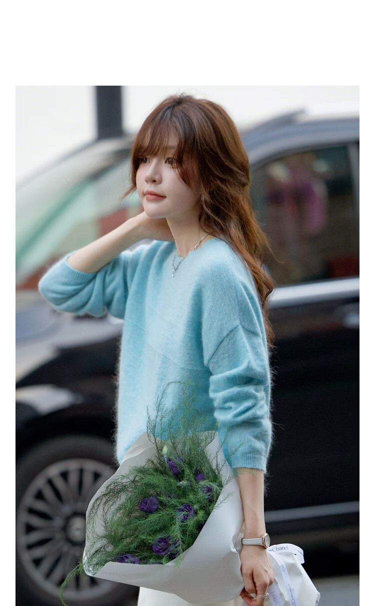 DME Wool Mohair Blend Winter Ribbed Crewneck Loose Drop Shoulder Soft Stretch Knit Sweater for Women 14