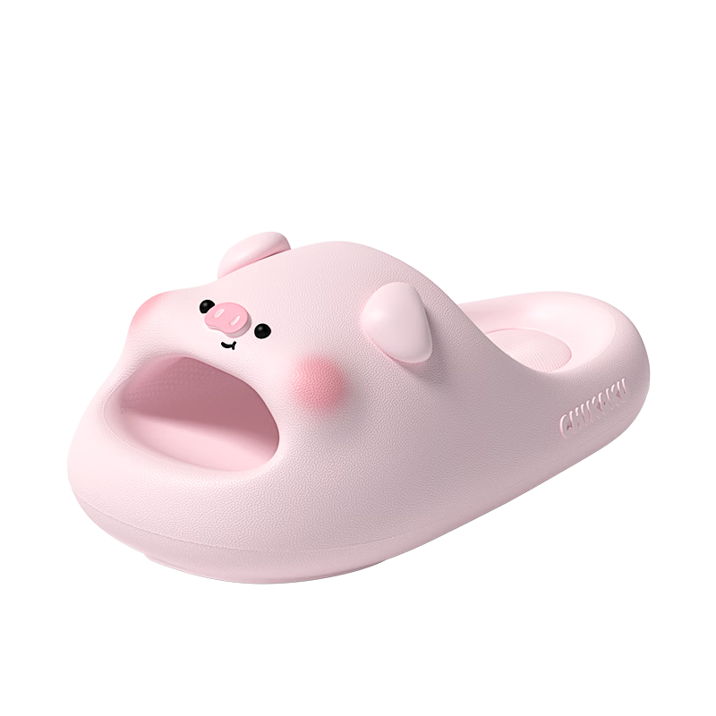 Chikoku Cute Pink Pig Cartoon Slippers Women Summer Home Thick Sole Non-Slip Couple Outdoor Sandals Men