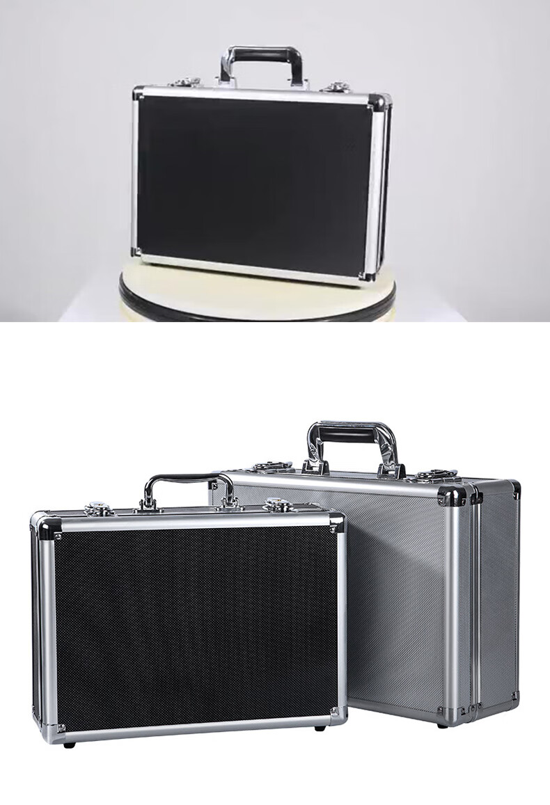 Bingyu BJ419 Aluminum Alloy Toolbox Portable File Storage Box Black 35X25X13cm (Padded with Combination Lock) 6