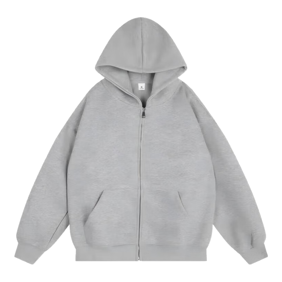 ICH MODE Fleece-Lined American Style Hoodie Jacket Women Autumn Winter Loose Fit Double Zipper Cardigan Lazy Long Sleeve Light Gray XL