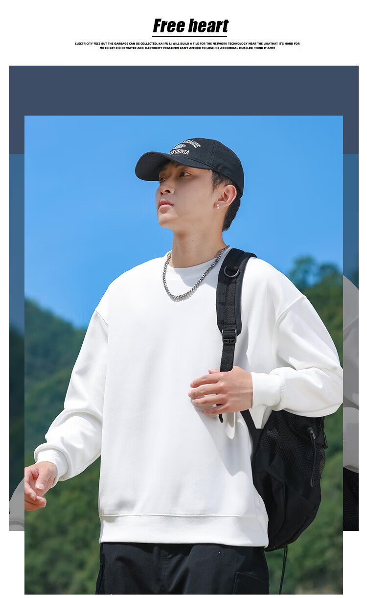 EASTERN CAMEL Men's Autumn Winter Crew Neck Solid Heavyweight Drop Shoulder Long Sleeve Outdoor Pullover Sweatshirt White XL 1