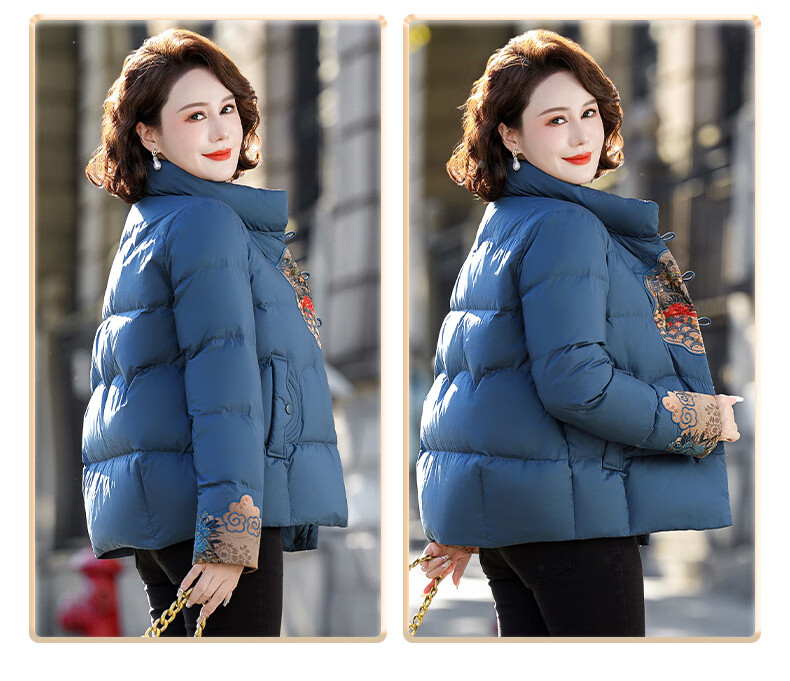 SNOWFLYING Women's Short Down Jacket 2025 Winter Loose Warm Stand Collar 90% Down Coat Mom Style Dark Red L 15
