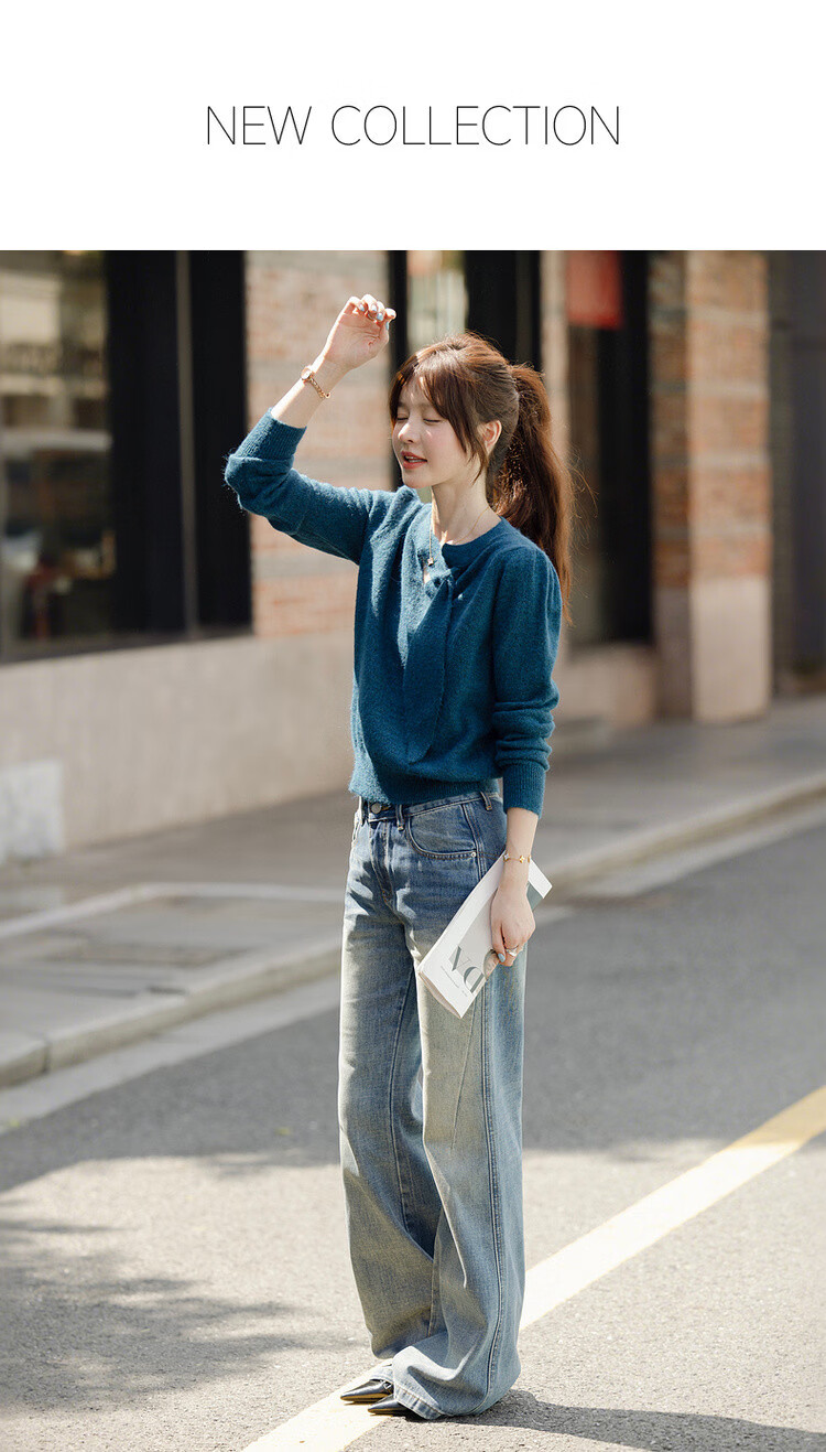 MT Sea Breeze Poetry Winter Elegant Ribbon Round Neck Comfortable Lazy Petite Knit Sweater for Women 1