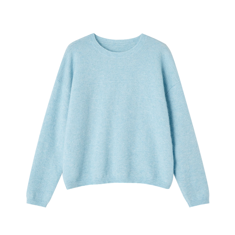 DME Wool Mohair Blend Winter Ribbed Crewneck Loose Drop Shoulder Soft Stretch Knit Sweater for Women