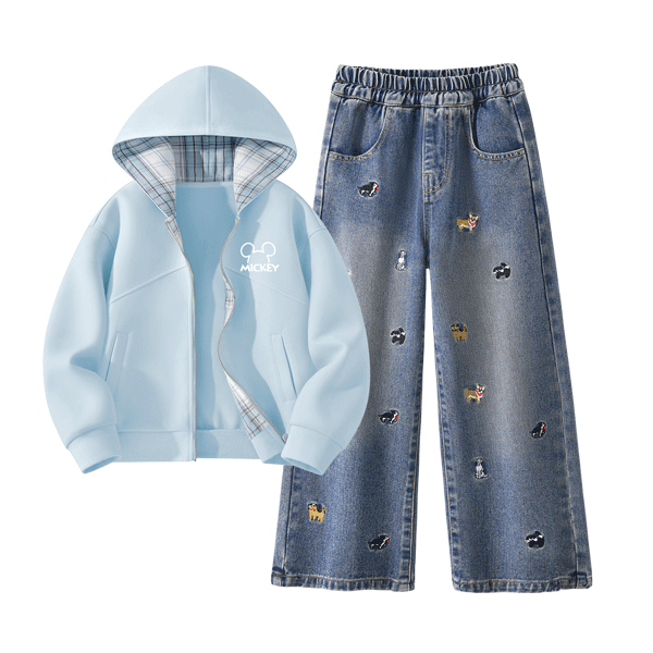 Disney Kids Fashion Children's Set 2026 Autumn New Korean Style Girls' Denim Wide-Leg Pants Trendy Girls' Fall Outfit