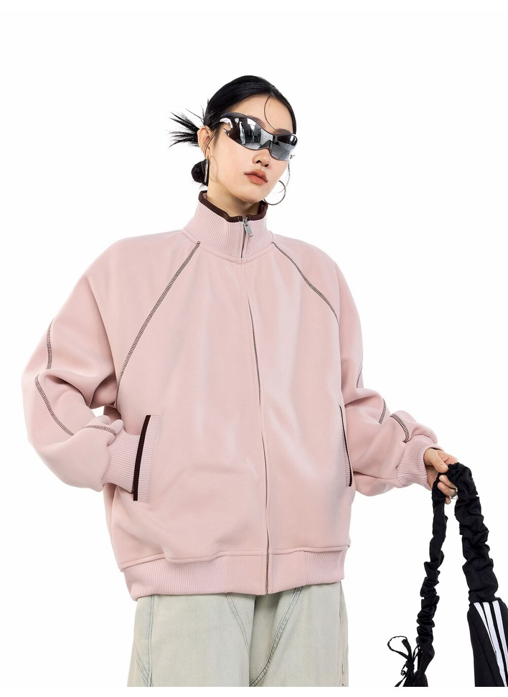 ICH MODE American Style Hassel Corduroy Sports Jacket Women 2026 Spring New Loose Cardigan Sweatshirt Zipper Top Dark Gray XL 14