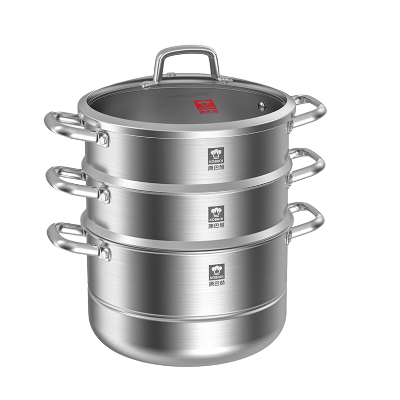 KOBACH German Style 3-Layer 32cm Thickened 304 Stainless Steel Steamer Pot Compatible with Induction and Gas Stoves