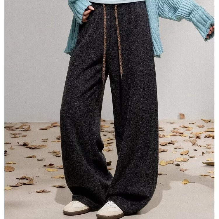 LADY IDEAL Brushed Casual Pants for Women 2025 Spring New Draped Straight Loose Wide-Leg Pants Apricot S