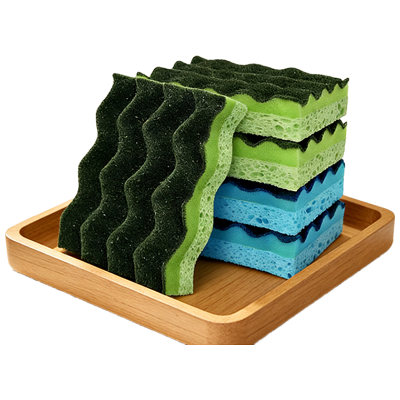 Xijie Natural Wood Pulp Dishwashing Sponge 4-Pack Kitchen Heavy-Duty Scrub Pads for Dish and Pot Cleaning