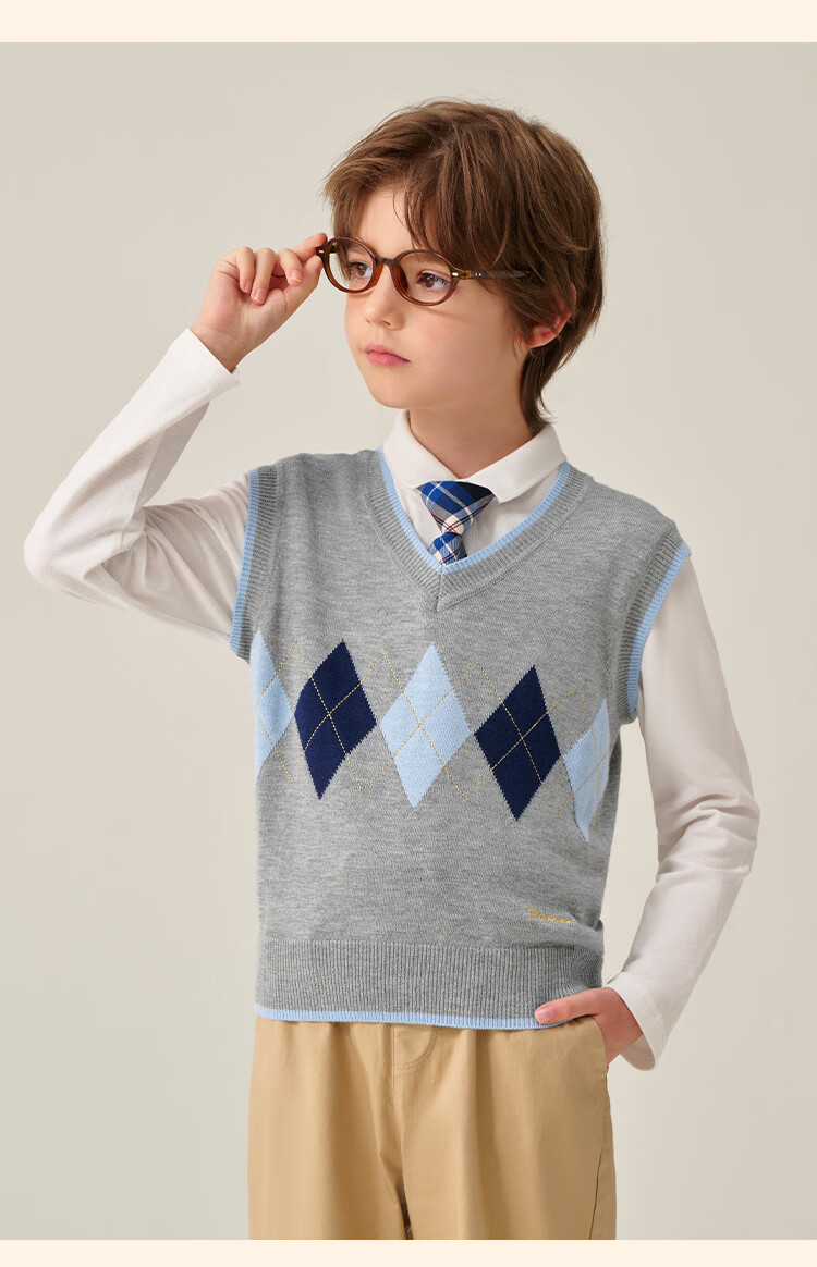 YEEHOO Boys' Vest Children's Knitted Wool Blend Pullover Sweater Spring Blue 130 10