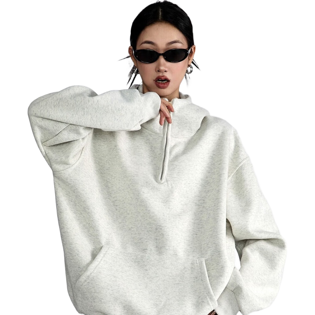 ICH MODE American Vintage Oversized Hoodie Women Spring Loose Jacket New Oversize White Flower Gray L