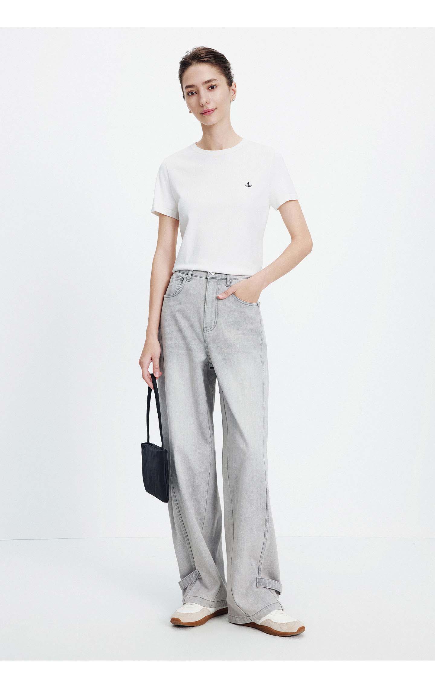 Navigare Italy Small Sailboat 26th Spring Summer New Skin-friendly Wide-leg Denim Workwear Cargo Pants 2312576503 14
