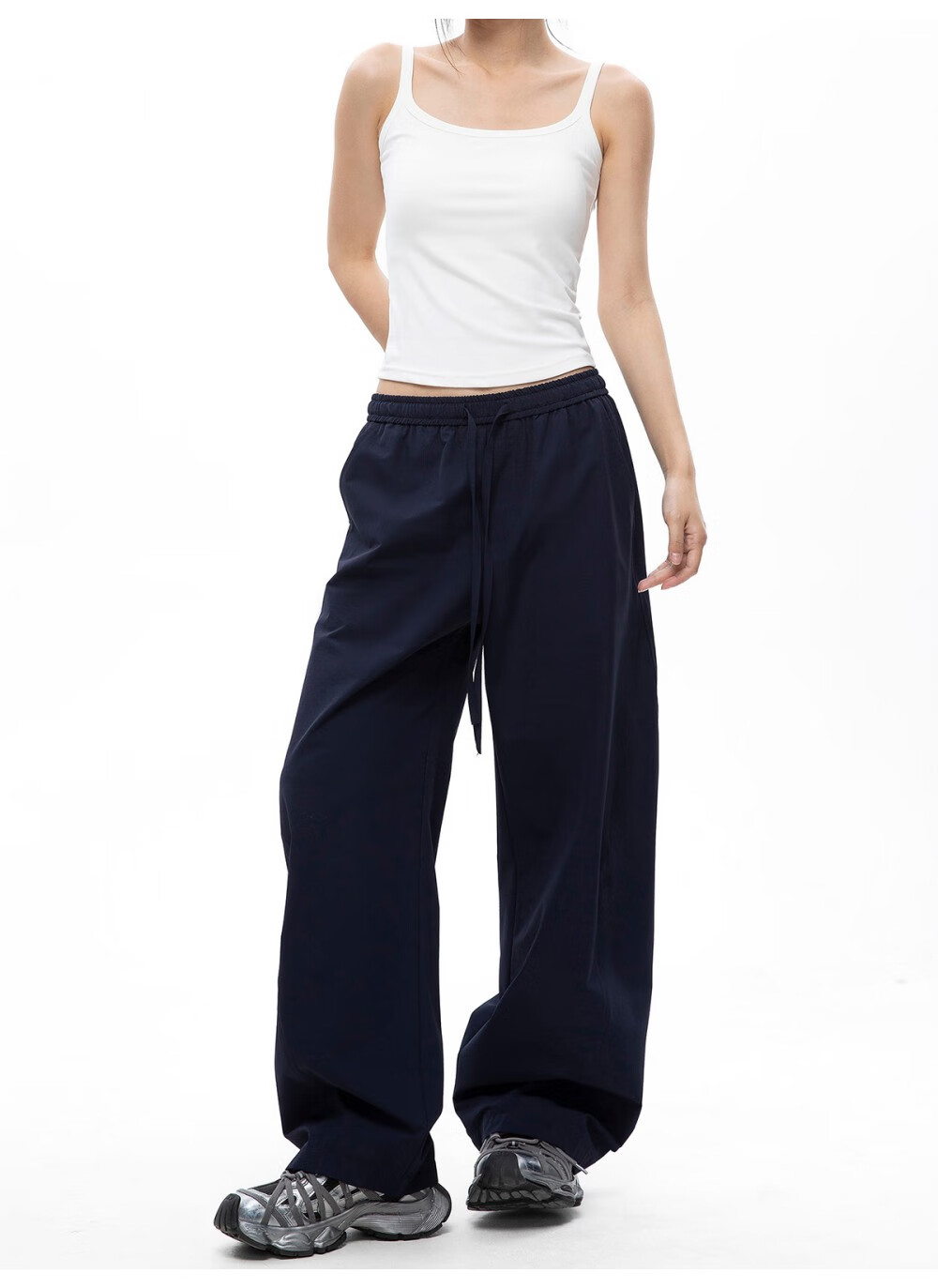 ICH MODE Women's American Style Straight White Pants Thin Loose Popular Cargo Sports Casual Pants White XL 16
