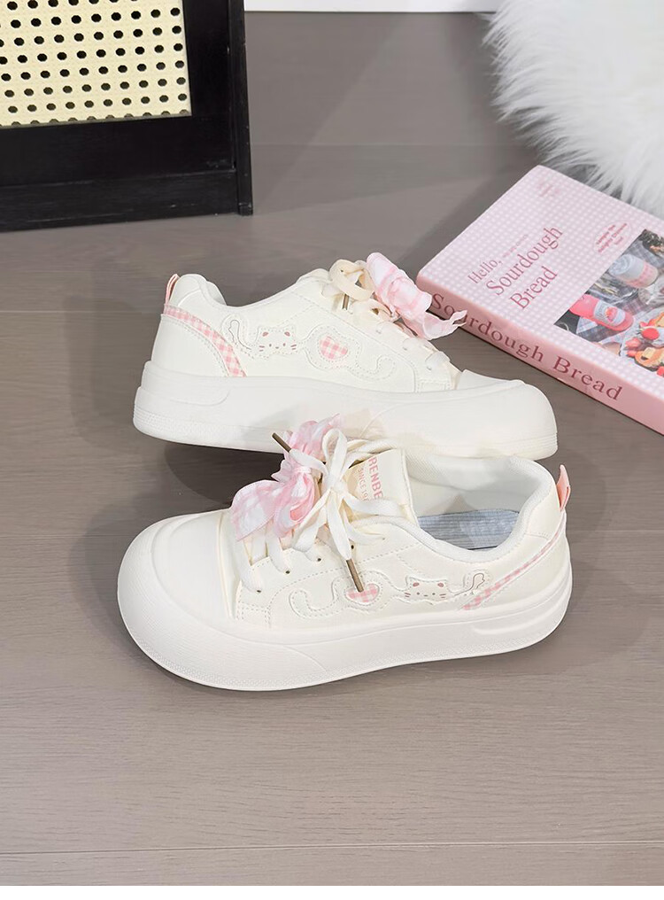 Renben Soft Sole Lightweight White Sneakers for Women Trending Original Versatile Chunky Head Bread Shoes Thick Sole Sports Sneakers for Women 17