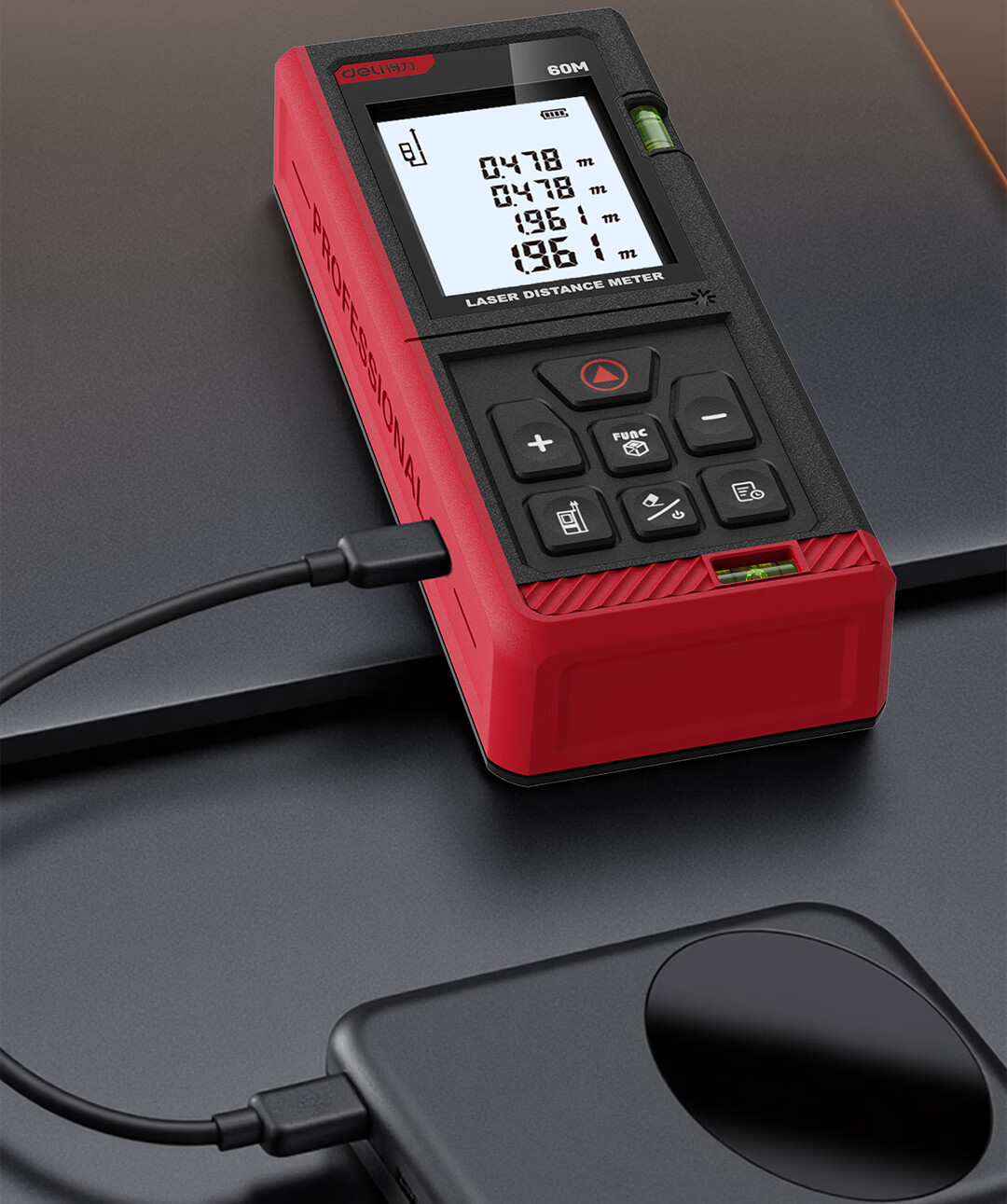 Deli Lithium Battery Voice Laser Rangefinder, High-Precision Infrared Room Measuring Device, Electronic Level Ruler with Dual Horizontal Bubbles, 120 Meters 18