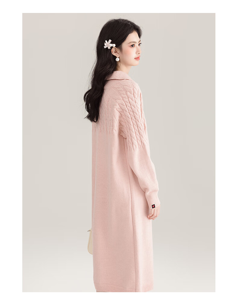 :CHOCOOLATE Women's Red Cable Knit Pullover Dress with Turn-Down Collar, Warm Sweater Dress for Spring and Autumn, Size M 5