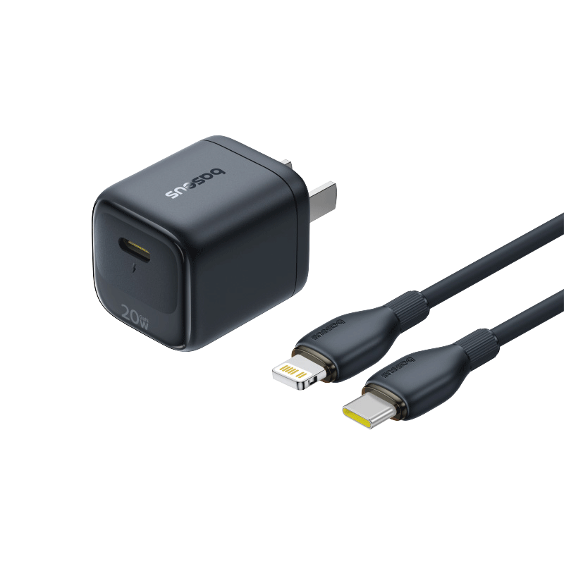 Baseus Mini Ice 20W GaN Apple Charger Set for iPhone 8-14 with Lightning 1.5m 20W PD Fast Charging Cable Black