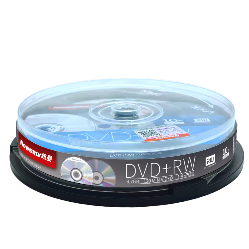 Newsmy DVD+RW Discs, Recordable Discs, Erasable Blank Discs, 4x Speed, 4.7GB Capacity, Made in Taiwan, Pack of 10