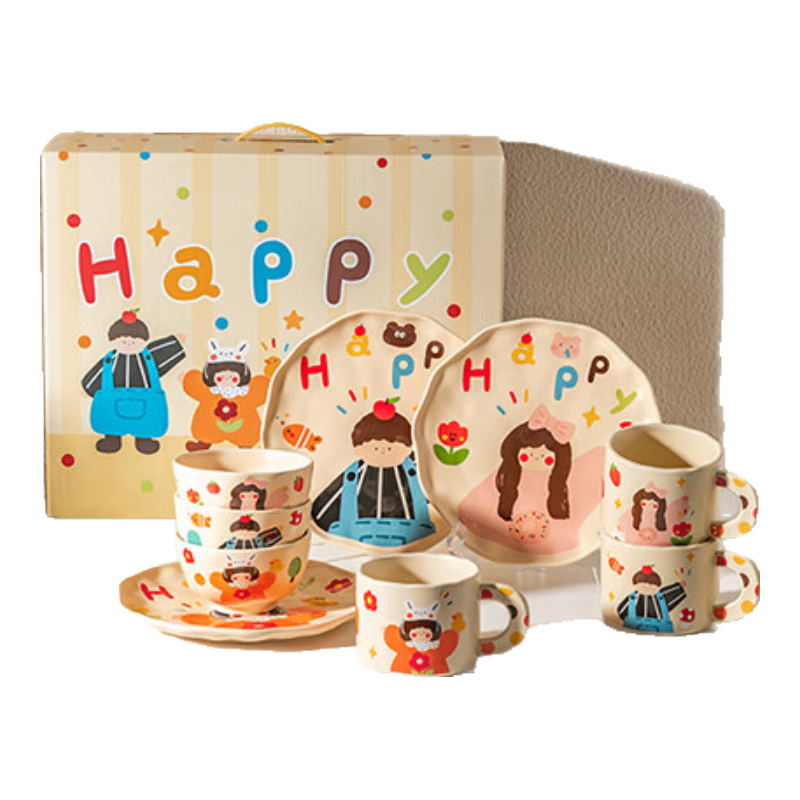 Modengzhufu Family of Three Bowl And Plate Dinnerware Set Wedding Gift Housewarming Present Birthday Christmas Gift for Girls