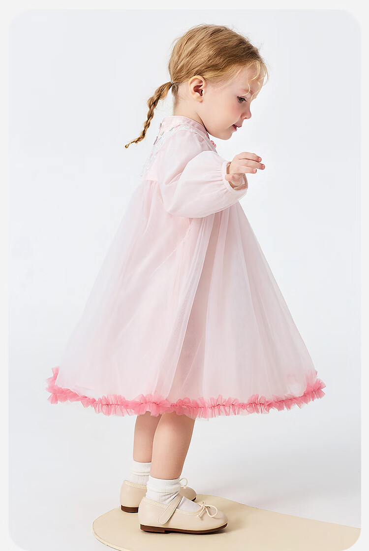 Minibala [Guofeng] Girls Baby Soft Skin-friendly Sweet Mesh Embroidered Dress 2026 Spring 8