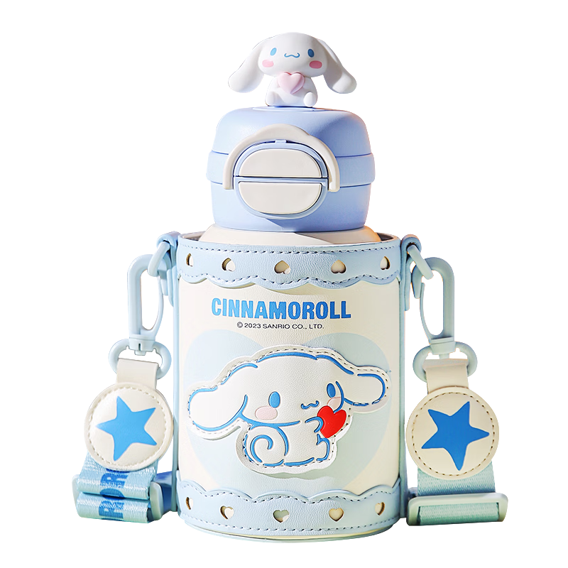 BEDDYBEAR Open-Mouth Smile Double Drinking Children's Insulated Straw Water Bottle Student Cup Large Capacity Thermos 600ML Big Ear Dog